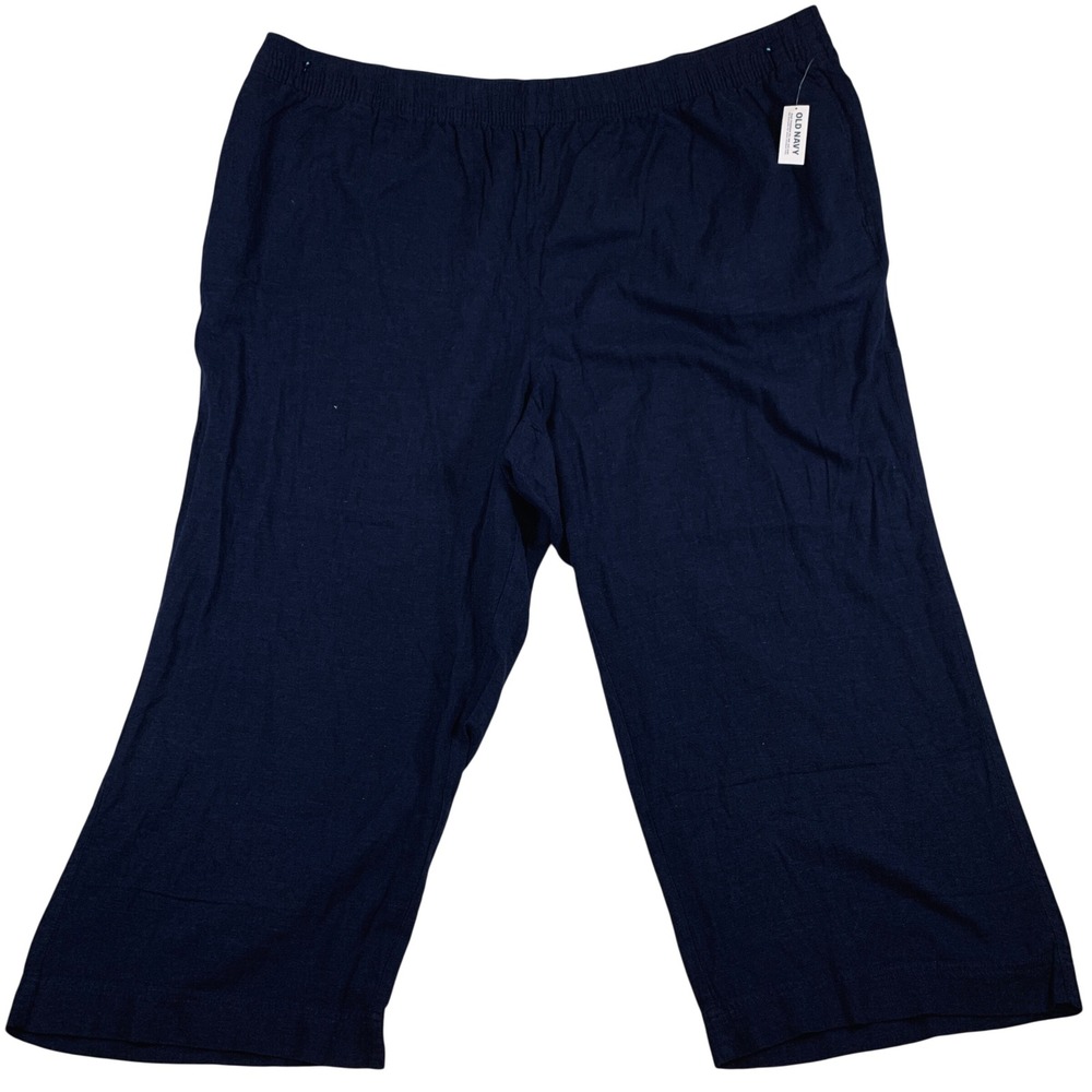 NWT‎ Old Navy Women Plus 4X Navy Wide Leg Cropped Pants High-Waisted Linen Blend